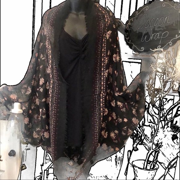 Maurices Sweaters - Black Floral Cocoon Wrap